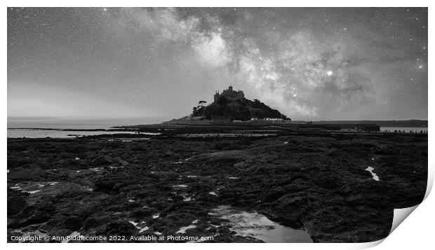 St Michaels Mount under the stars Print by Ann Biddlecombe