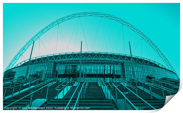 Wembley Stadium in Wembley London in blue Print by Ann Biddlecombe