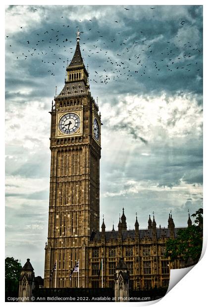 Dramatic Big Ben in London Print by Ann Biddlecombe