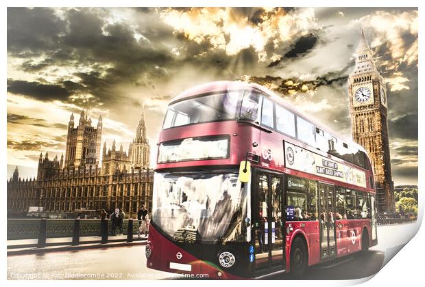 London bus and the houses of parliament  Print by Ann Biddlecombe