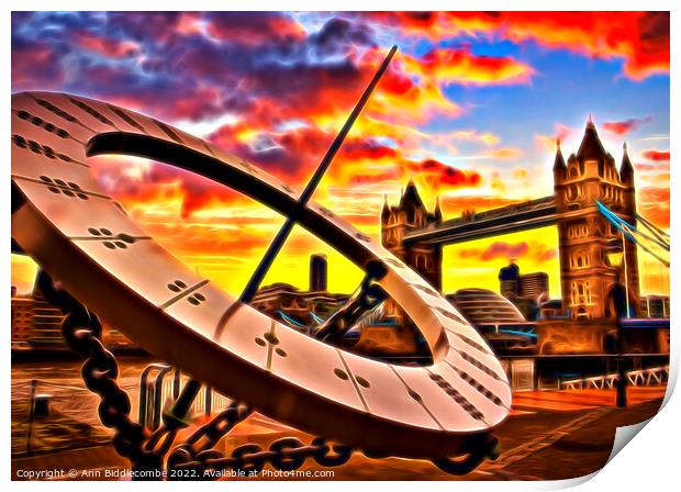 Tower bridge sundial with fun effect Print by Ann Biddlecombe