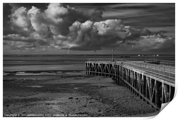 Abandoned pier awaiting the storm Print by Ann Biddlecombe