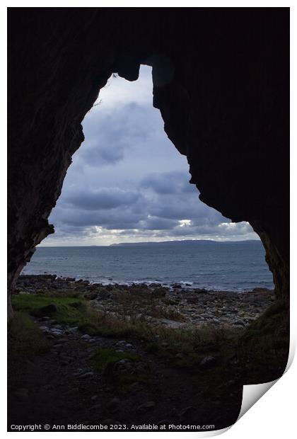 View from Kings cave on the isle of Arran Print by Ann Biddlecombe