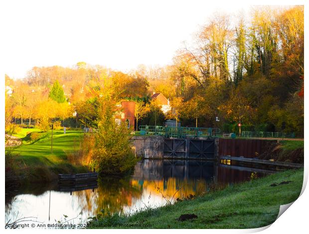 Cappy lock at sunset Print by Ann Biddlecombe