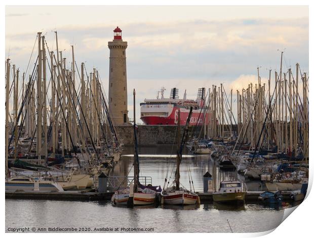 Sete Marina Lighthouse and Ferry Print by Ann Biddlecombe