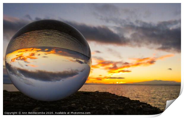 Sphere sunset over the lagoon in Sete Print by Ann Biddlecombe