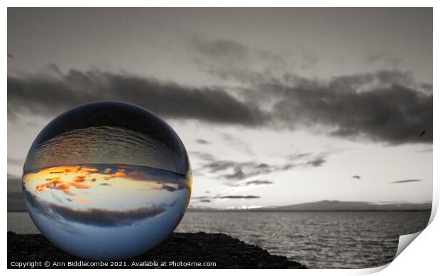 Sphere sunset over the lagoon Print by Ann Biddlecombe