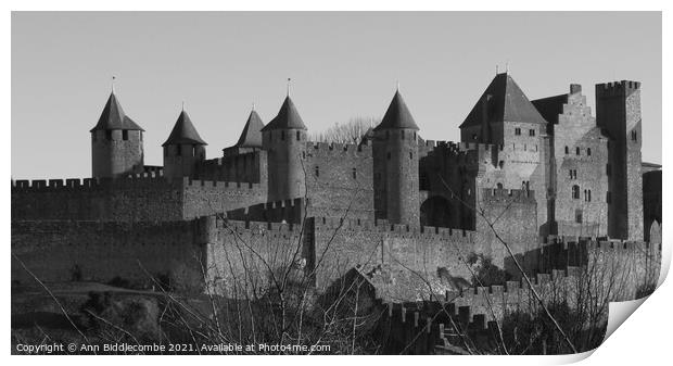 The Medieval Town of  Carcassonne in Black and Whi Print by Ann Biddlecombe