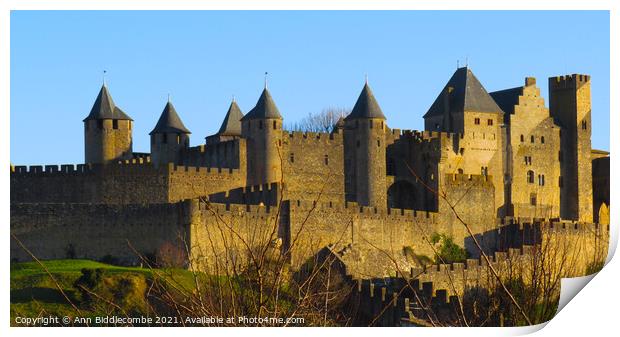 The Medieval Town of  Carcassonne  from a distance Print by Ann Biddlecombe