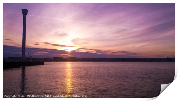 Sunset over Weymouth Bay Print by Ann Biddlecombe