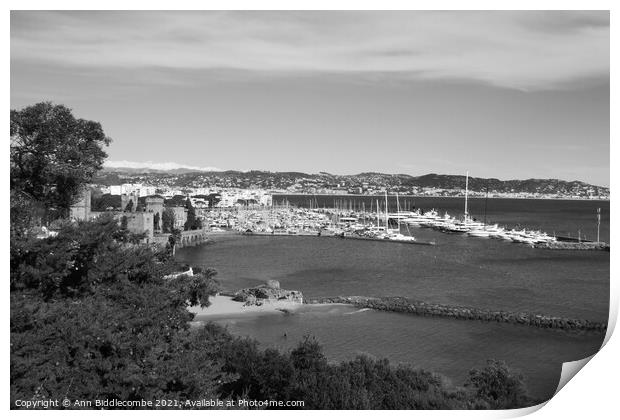 View of Port de la Napoule in Monochrome Print by Ann Biddlecombe