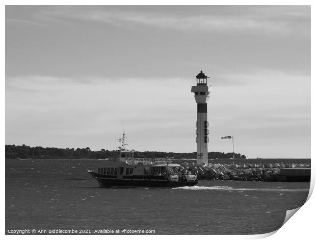 Cannes ferry to the islands in monochrome Print by Ann Biddlecombe