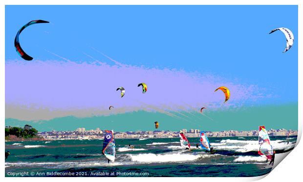 Posterized windsurfers and kite surfers  Print by Ann Biddlecombe