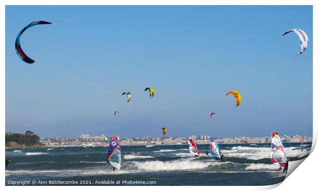  kite surfers and windsurfers  Print by Ann Biddlecombe