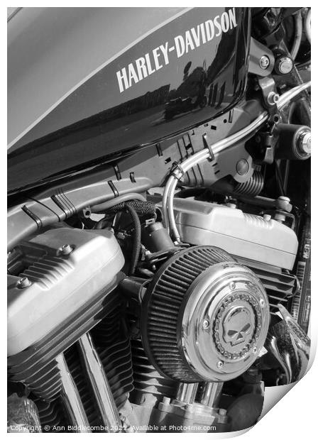Harley Davidson motorbike engine Print by Ann Biddlecombe