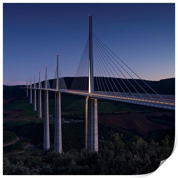 Millau Viaduct at night Print by Stephen Taylor