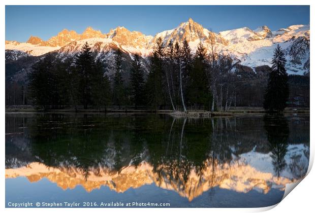 Mont Blanc reflections Print by Stephen Taylor