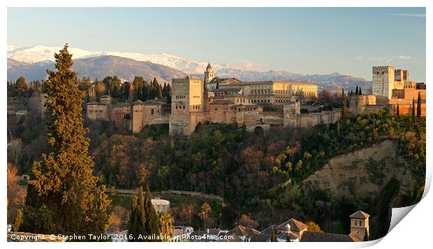 The last of the light at the Alhambra Print by Stephen Taylor