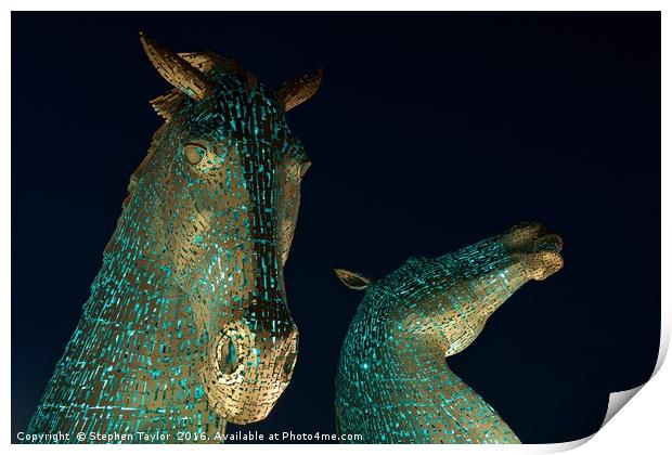 The Kelpies at night Print by Stephen Taylor