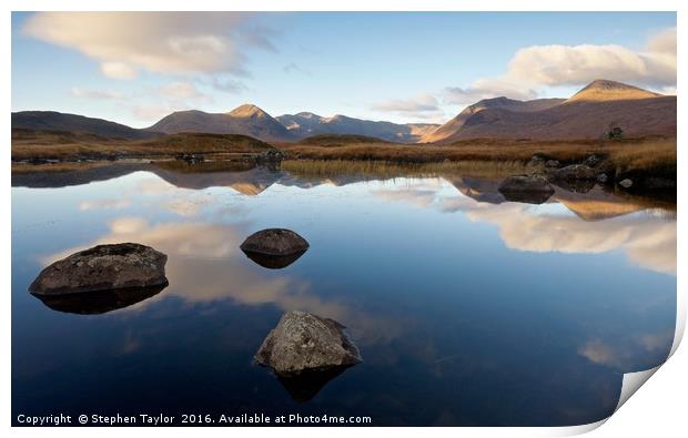 First Light on Rannoch Moor Print by Stephen Taylor