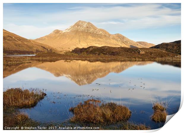 Cul Beag and an Assynt Mountain Lake Print by Stephen Taylor
