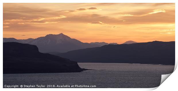 Sunrise over the Sleat Peninsula Print by Stephen Taylor