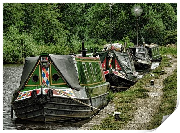  Moored narrowboats at Roaches Lock, Huddersfield  Print by Andy Smith