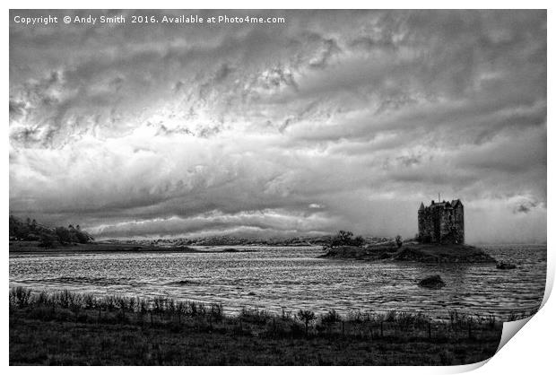 Stormy skies over Castle Stalker Print by Andy Smith