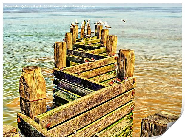 Sea defence Groynes at Walcott Norfolk           Print by Andy Smith