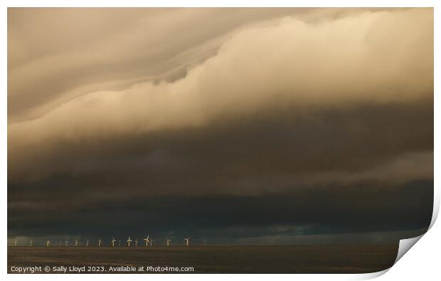 Storm Clouds over the wind farm at Great Yarmouth, Norfolk Print by Sally Lloyd
