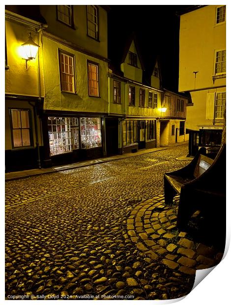 Elm Hill at night, Norwich Print by Sally Lloyd