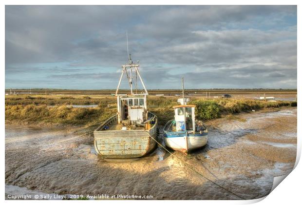 Low tide boats at Brancaster Print by Sally Lloyd