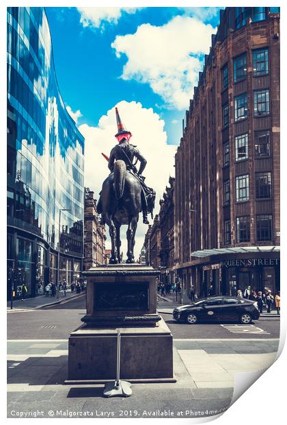 Statue of Duke of Wellington riding a horse, weari Print by Malgorzata Larys