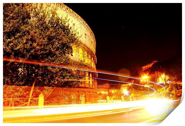 Colosseum Light Trails Print by Peter Ready