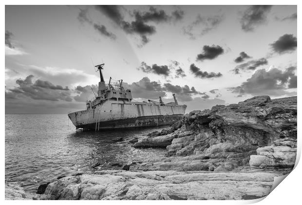 Wreck of the Edro 3 in monochrome. Print by Mark Godden