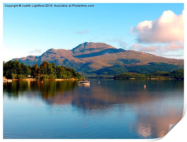 The peacful tranquility of Loch Lomond Print by Judith Lightfoot
