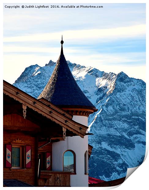 A TOWER ROOM WITH A MOUNTAIN VIEW  Print by Judith Lightfoot