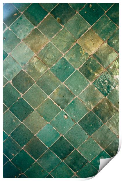 Blue Green Moroccan Tile Pattern Print by Patrycja Polechonska