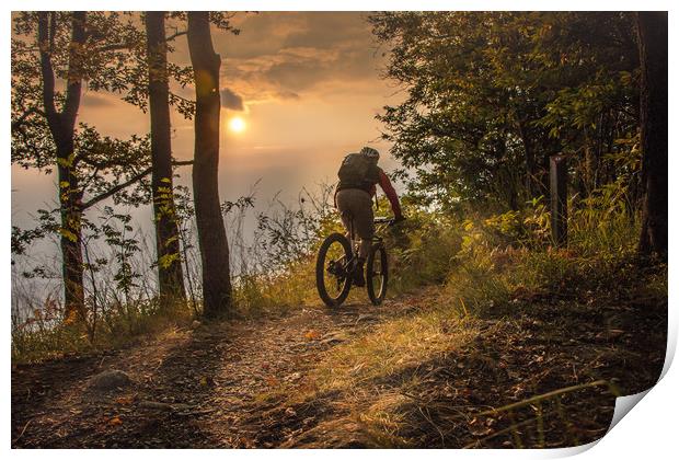 Mountain biking till the sunset Print by Fabrizio Malisan