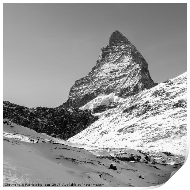 Matterhorn Zermatt mountain peak in black and whit Print by Fabrizio Malisan