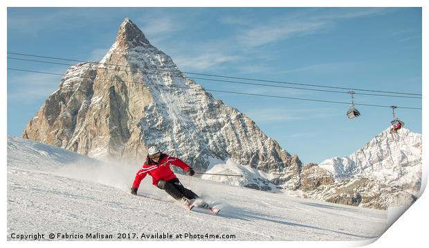 Skiing by the Matterhorn Mountain in Zermatt Print by Fabrizio Malisan