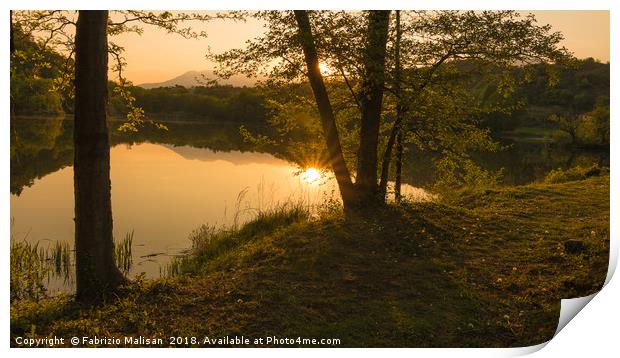 Sunset over the lake Print by Fabrizio Malisan