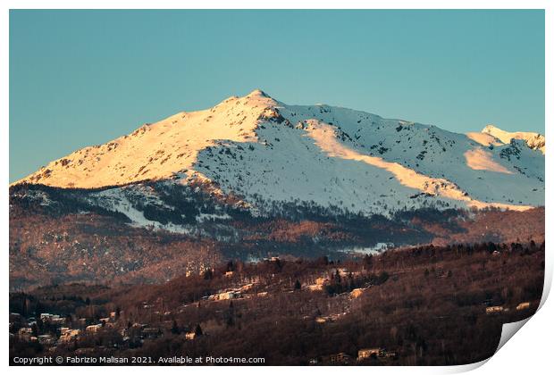 Afternoon winter sun light over Mombarone mountain Print by Fabrizio Malisan