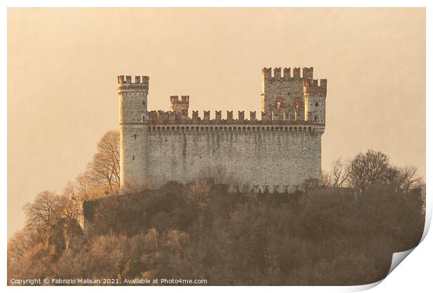 Sunset light over the Castle of Montalto Dora in Piedmont Italy Print by Fabrizio Malisan
