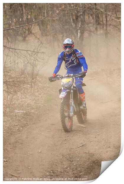 Enduro Motocross Dust In The Woods Print by Fabrizio Malisan