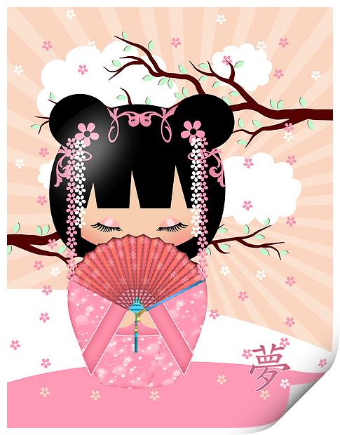 Dream Kokeshi Doll In Pink Cream And Peach Blends Print by Tanya Hall
