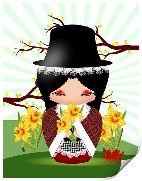 Little Welsh Lady Doll Kokeshi Style Print by Tanya Hall
