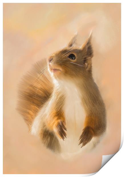 Squirrel, oil and chalk painted squirrel Print Print by Tanya Hall