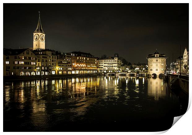  Zurich by Night Print by Bob Small