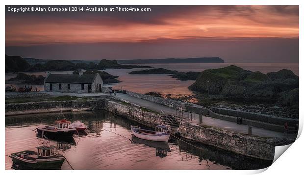 Ballintoy Harbour Sunset Print by Alan Campbell